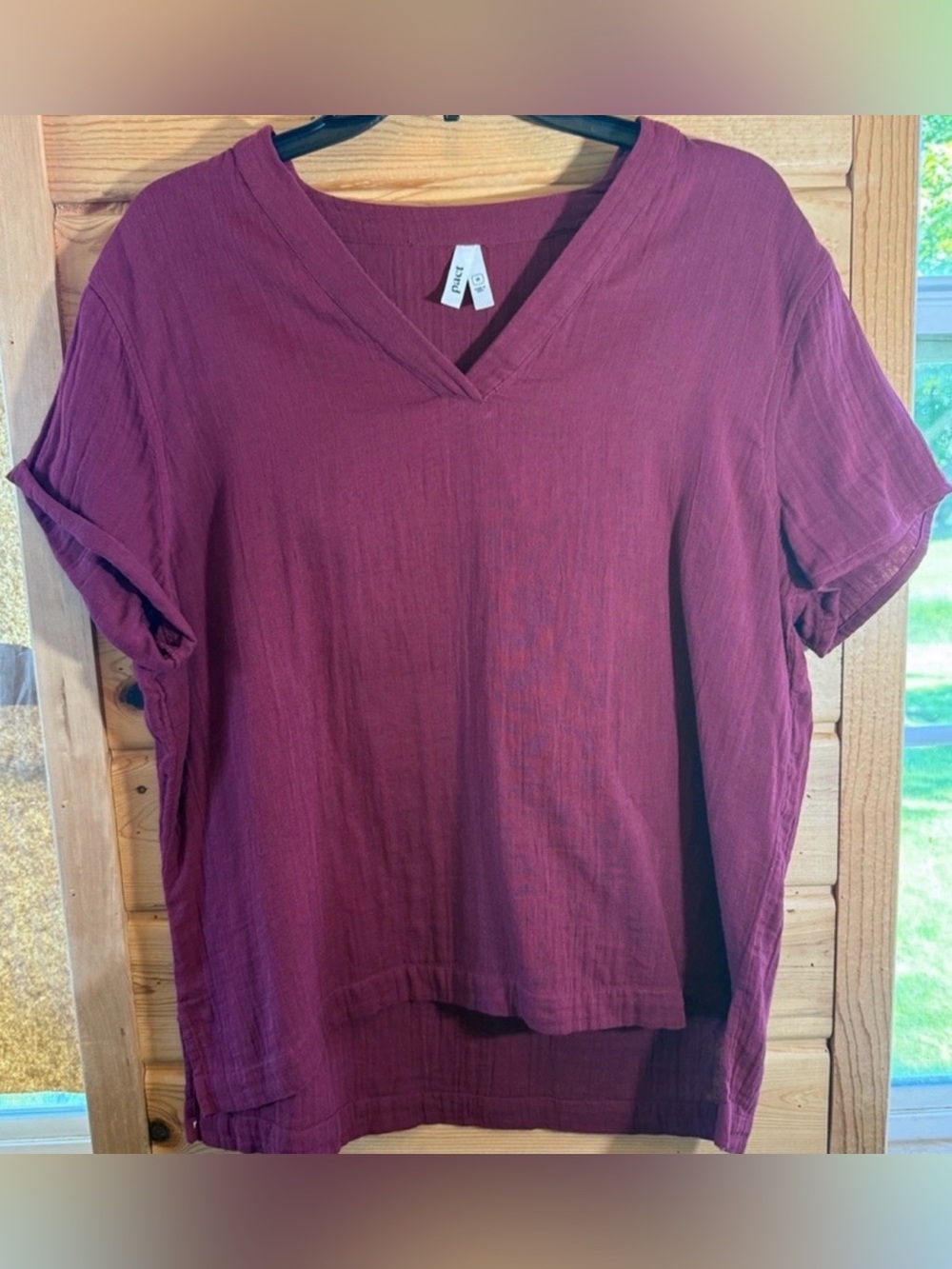 pact Women's V-Neck Short Sleeve Top - Burgundy Medium
